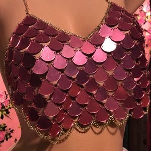 Pink gold metallic crop top festival rave mermaid